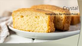  Presentation with dessert - Presentation theme featuring sliced-sponge-dessert-sweet-sponge background and a yellow colored foreground