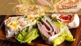  Presentation with fish tuna - Slide deck consisting of sliced-spring-rolls-with-salmon background and a yellow colored foreground