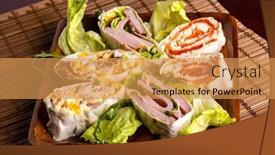  Presentation with salmon dish - PPT layouts having sliced-spring-rolls-with-salmon background and a yellow colored foreground