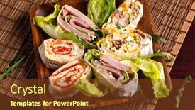  Presentation with fish tuna - Colorful presentation design enhanced with sliced-spring-rolls-with-salmon backdrop and a tawny brown colored foreground