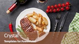  Presentation with steam generator abstract art red - PPT layouts consisting of sliced steak and red wine background and a coral colored foreground