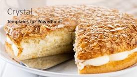  Presentation with almond - Presentation theme having sliced-sweet-almond-cake background and a coral colored foreground