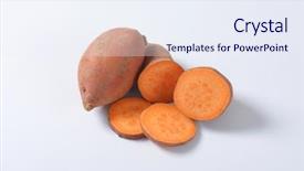  Presentation with sweet - PPT theme with sliced sweet potatoes batatas background and a sky blue colored foreground