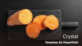  Presentation with sweet - Colorful PPT layouts enhanced with sliced sweet potatoes on wooden board backdrop and a wine colored foreground