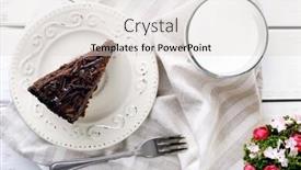  Presentation with chocolate milk - Amazing presentation theme having sliced tasty chocolate cake in plate and glass of milk on color wooden table background closeup backdrop and a light gray colored foreground