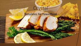  Presentation with breast - Presentation having sliced-tasty-roast-chicken-breast background and a  colored foreground