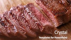  Presentation with steak - Cool new PPT layouts with sliced tasty steak on wooden board backdrop and a tawny brown colored foreground