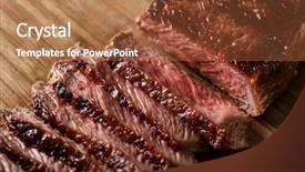  Presentation with steak - Presentation design consisting of sliced tasty steak on wooden board background and a red colored foreground