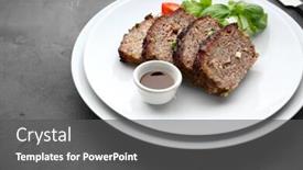  Presentation with dinner - Slides with sliced tasty turkey meatloaf served for dinner on table background and a dark gray colored foreground
