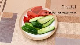  Presentation with healty - Audience pleasing theme consisting of sliced-tomatoes-and-cucumbers backdrop and a coral colored foreground