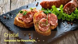  Presentation with leafy greens - Theme enhanced with sliced-traditional-polish-sausage-kielbasa background and a tawny brown colored foreground
