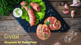  Presentation with leafy greens - Presentation design featuring sliced-traditional-polish-sausage-kielbasa background and a coral colored foreground