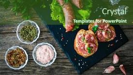  Presentation with leafy greens - PPT theme featuring sliced-traditional-polish-sausage-kielbasa background and a tawny brown colored foreground