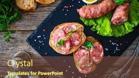  Presentation with leafy greens - Slides featuring sliced-traditional-polish-sausage-kielbasa background and a tawny brown colored foreground