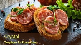  Presentation with leafy greens - Presentation consisting of sliced-traditional-polish-sausage-kielbasa background and a tawny brown colored foreground