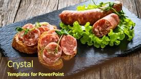  Presentation with leafy greens - PPT theme featuring sliced-traditional-polish-sausage-kielbasa background and a tawny brown colored foreground