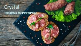  Presentation with leafy greens - Slide deck with sliced-traditional-polish-sausage-kielbasa background and a navy blue colored foreground