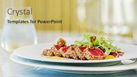  Presentation with tuna - Presentation theme with sliced-tuna-steak-with-sesame background and a yellow colored foreground