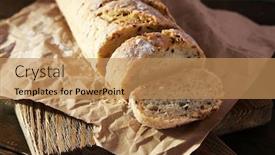  Presentation with paper cutting - Cool new presentation theme with sliced white bread on craft paper on cutting board on wooden background backdrop and a coral colored foreground