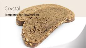  Presentation with oat - Presentation design having sliced whole grain bread with oat flakes wholemeal bread isolated on white background background and a coral colored foreground
