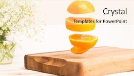  Presentation with flowers vase - PPT theme having sliced whole orange flying above background and a lemonade colored foreground