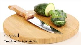  Presentation with vegetable cutting board - Audience pleasing presentation design consisting of sliced zucchini on chopping board backdrop and a coral colored foreground