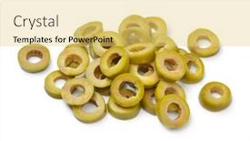  Presentation with olive green - Slide deck with slices-green-olive-rings background and a yellow colored foreground