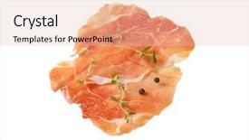  Presentation with pepl jumping up in the air - Colorful PPT theme enhanced with slices of air dried ham backdrop and a  colored foreground