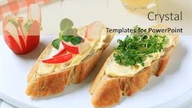  Presentation with butter - Slides having slices of baguette with butter radish and cress background and a lemonade colored foreground