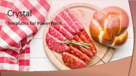  Presentation with cutting board - Colorful slide set enhanced with slices of chorizo salami sausage backdrop and a coral colored foreground