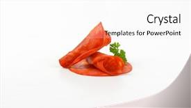  Presentation with chorizo - Presentation consisting of slices of chorizo salami with parsley on white background background and a white colored foreground