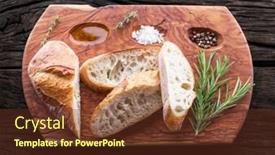  Presentation with herb - Colorful PPT layouts enhanced with slices of ciabatta with rosemary herb on the serving wooden tray top view backdrop and a tawny brown colored foreground