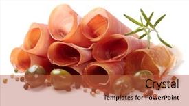  Presentation with ham radio - Presentation theme with slices of cured ham similar background and a red colored foreground