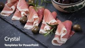  Presentation with italian food desserts - Cool new theme with slices of cured ham similar backdrop and a dark gray colored foreground