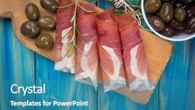  Presentation with cure - Amazing presentation theme having slices of cured ham similar backdrop and a teal colored foreground
