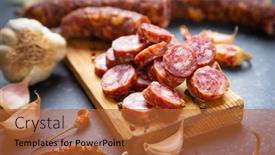  Presentation with meat - Amazing presentation theme having slices-of-cured-pork-meat backdrop and a red colored foreground
