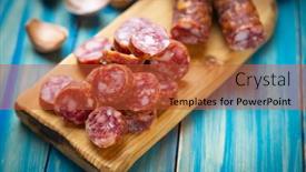  Presentation with meat - Beautiful PPT theme featuring slices-of-cured-pork-meat backdrop and a red colored foreground