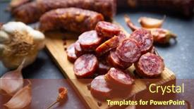  Presentation with meat - Presentation theme having slices-of-cured-pork-meat background and a tawny brown colored foreground