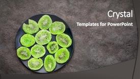  Presentation with kiwi fruit - Presentation having slices of dried kiwi fruit background and a gray colored foreground