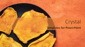  Presentation with mango fruit - Presentation design consisting of slices-of-dried-mango-fruit background and a gold colored foreground