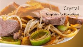  Presentation with noodles - Theme consisting of slices-of-duck-breast background and a coral colored foreground