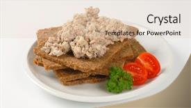  Presentation with spread - Presentation theme consisting of slices of fitness bread with fish spread on white plate background and a lemonade colored foreground