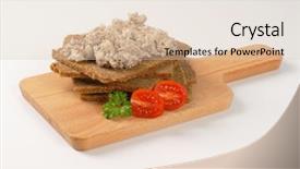  Presentation with spread - Audience pleasing slide deck consisting of slices of fitness bread with fish spread on wooden cutting board backdrop and a lemonade colored foreground