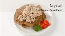  Presentation with spread - PPT theme enhanced with slices of fitness bread with fish spread on white plate background and a lemonade colored foreground