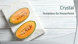  Presentation with melon - Slides featuring slices of fresh ripe melon background and a sky blue colored foreground