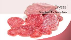  Presentation with fresh fruits salad on white - Cool new slides with slices-of-fuet-spanish-salami backdrop and a lemonade colored foreground