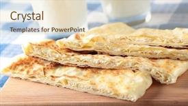  Presentation with cutting board - Theme featuring slices-of-gozleme-with-cheese background and a lemonade colored foreground