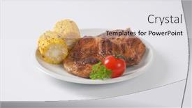  Presentation with corn cob - Presentation theme having slices of grilled pork meat and corn cob on white plate background and a white colored foreground