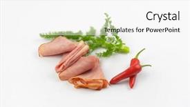  Presentation with chili - Presentation having slices of ham with fresh dill and chili peppers on white background background and a white colored foreground