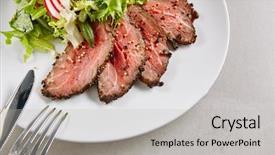  Presentation with roast beef - PPT theme having slices of juicy medium rare background and a light gray colored foreground